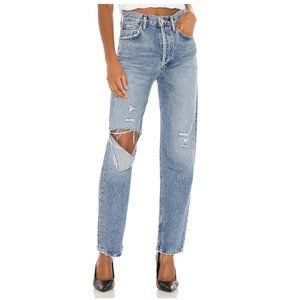 Agolde Medium Blue Ripped Straight Leg Jeans